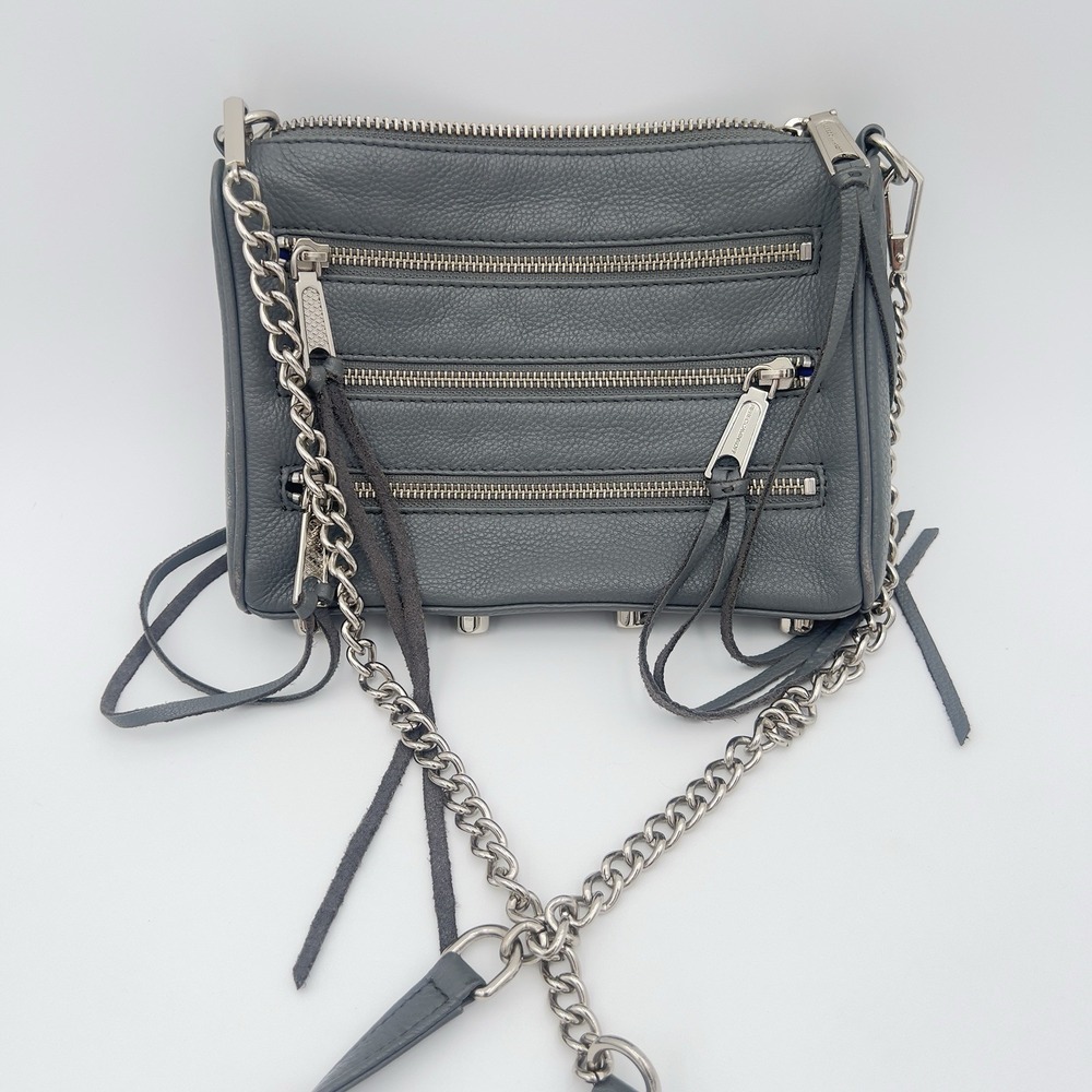 Rebecca Minkoff Mini 5-Zip Leather Crossbody Bag in Grey